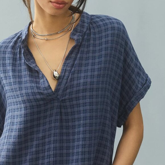 Anthropologie Cloth & Stone Short-Sleeve Pullover Blouse Top Blue NEW - Picture 3 of 14